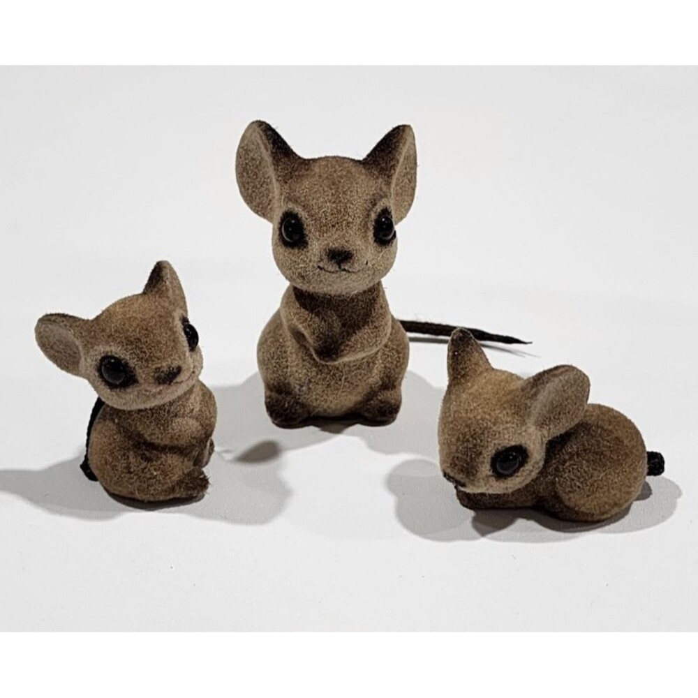 Vintage Josef Originals Flocked Mice Mouse Figurines Small Lot of 3